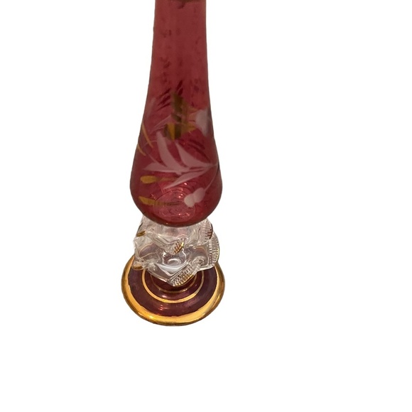 Vintage Egyptian Hand Blown Etched Glass Perfume Bottle Gold Trim With Stopper - Picture 11 of 12